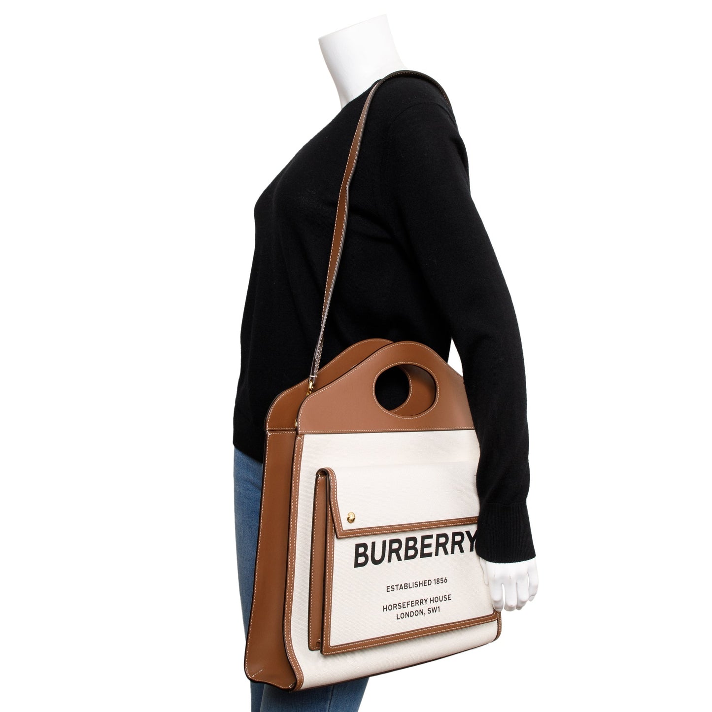 Burberry Neutral Canvas and Brown Leather Medium Pocket Bag
