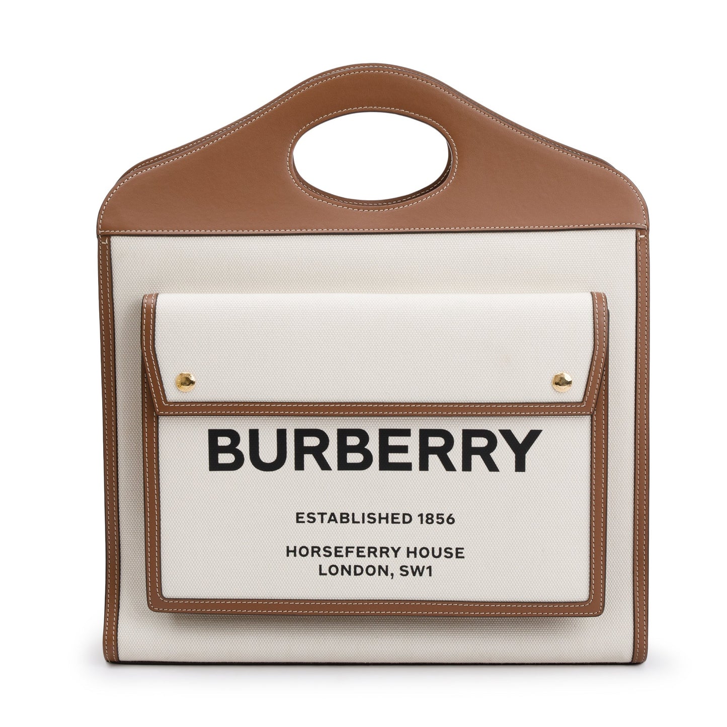 Burberry Neutral Canvas and Brown Leather Medium Pocket Bag