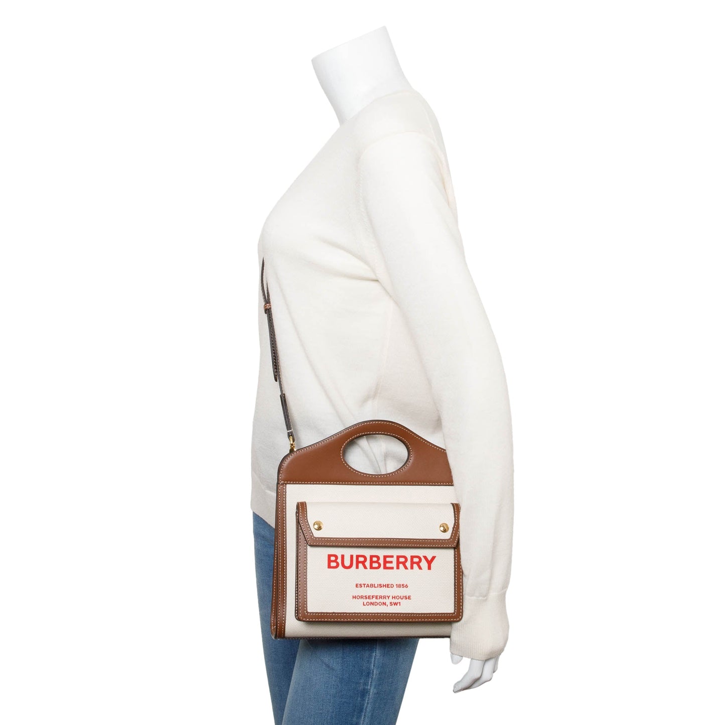 Burberry Neutral Canvas and Brown Leather Mini Pocket Bag