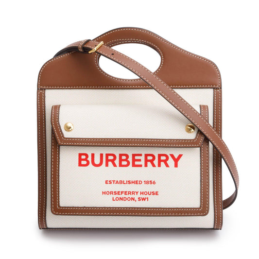 Burberry Neutral Canvas and Brown Leather Mini Pocket Bag