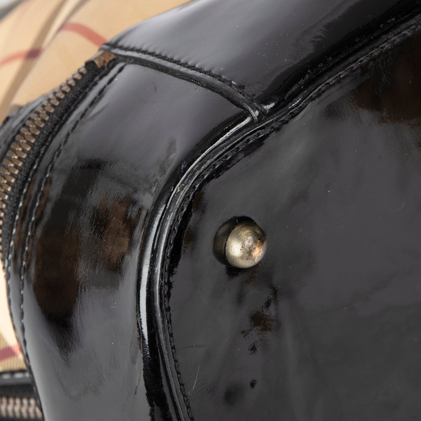 Burberry Nova Check Patent Leather-Trimmed Handle Bag