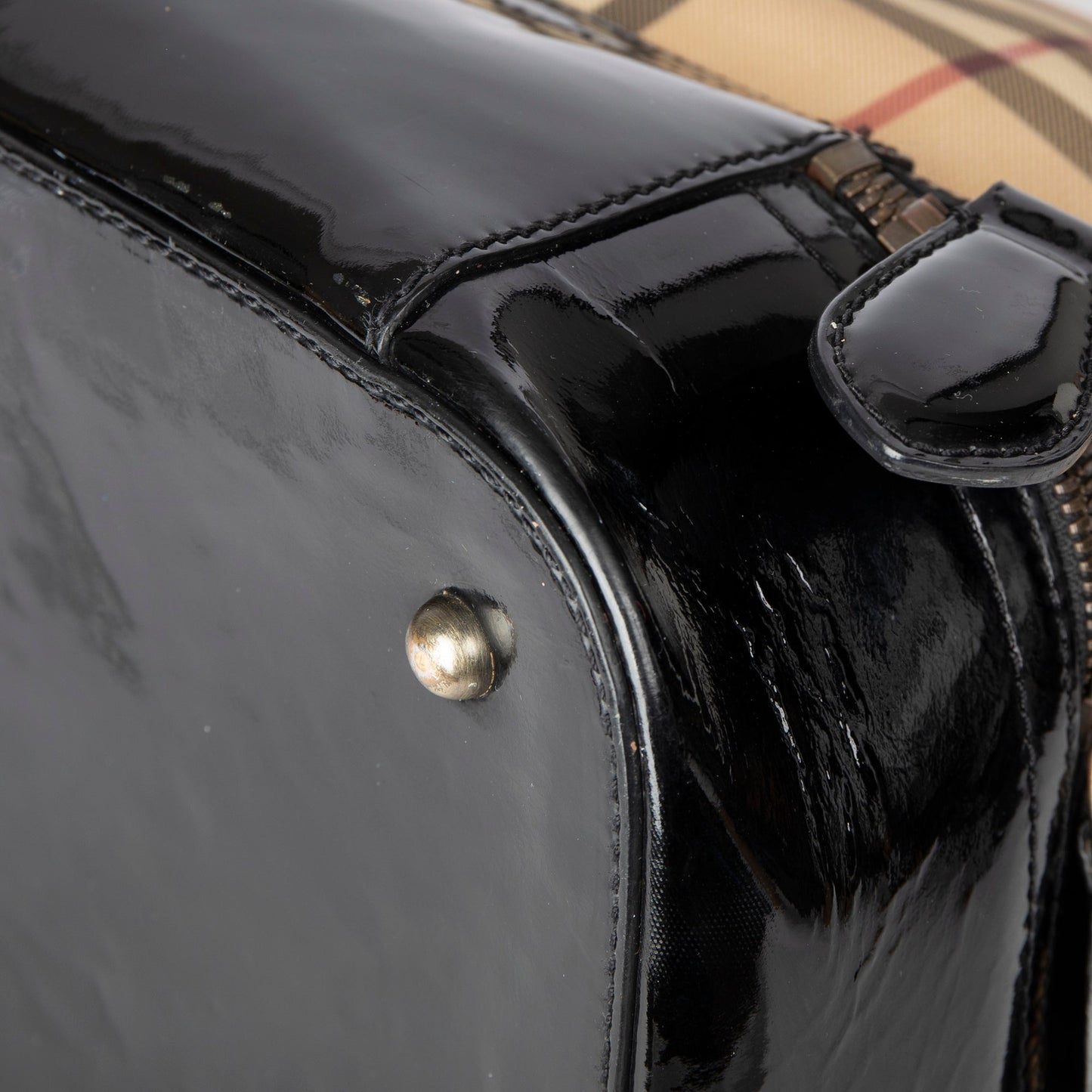 Burberry Nova Check Patent Leather-Trimmed Handle Bag