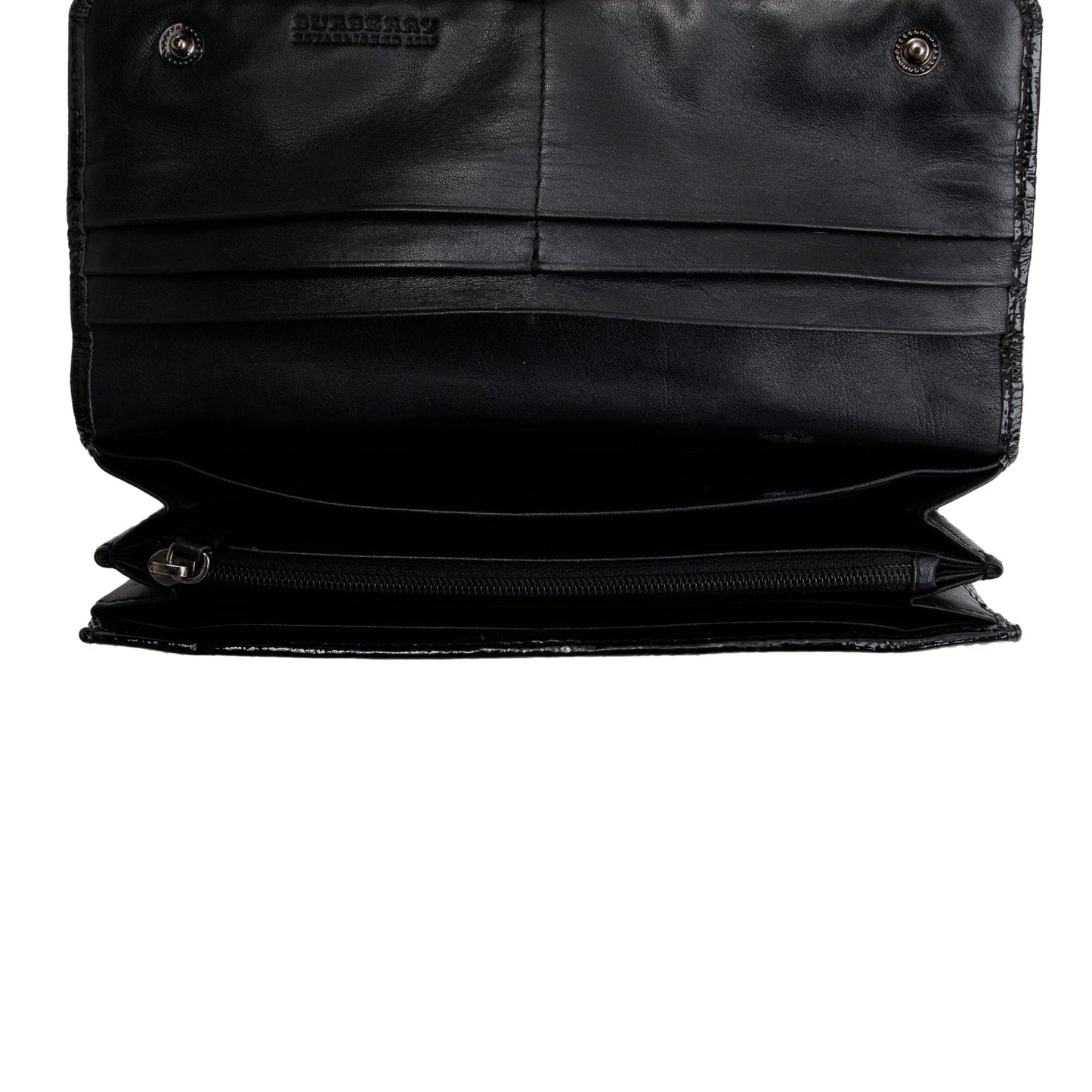 Burberry Patent Leather Trimmed Beat Check Continental Wallet