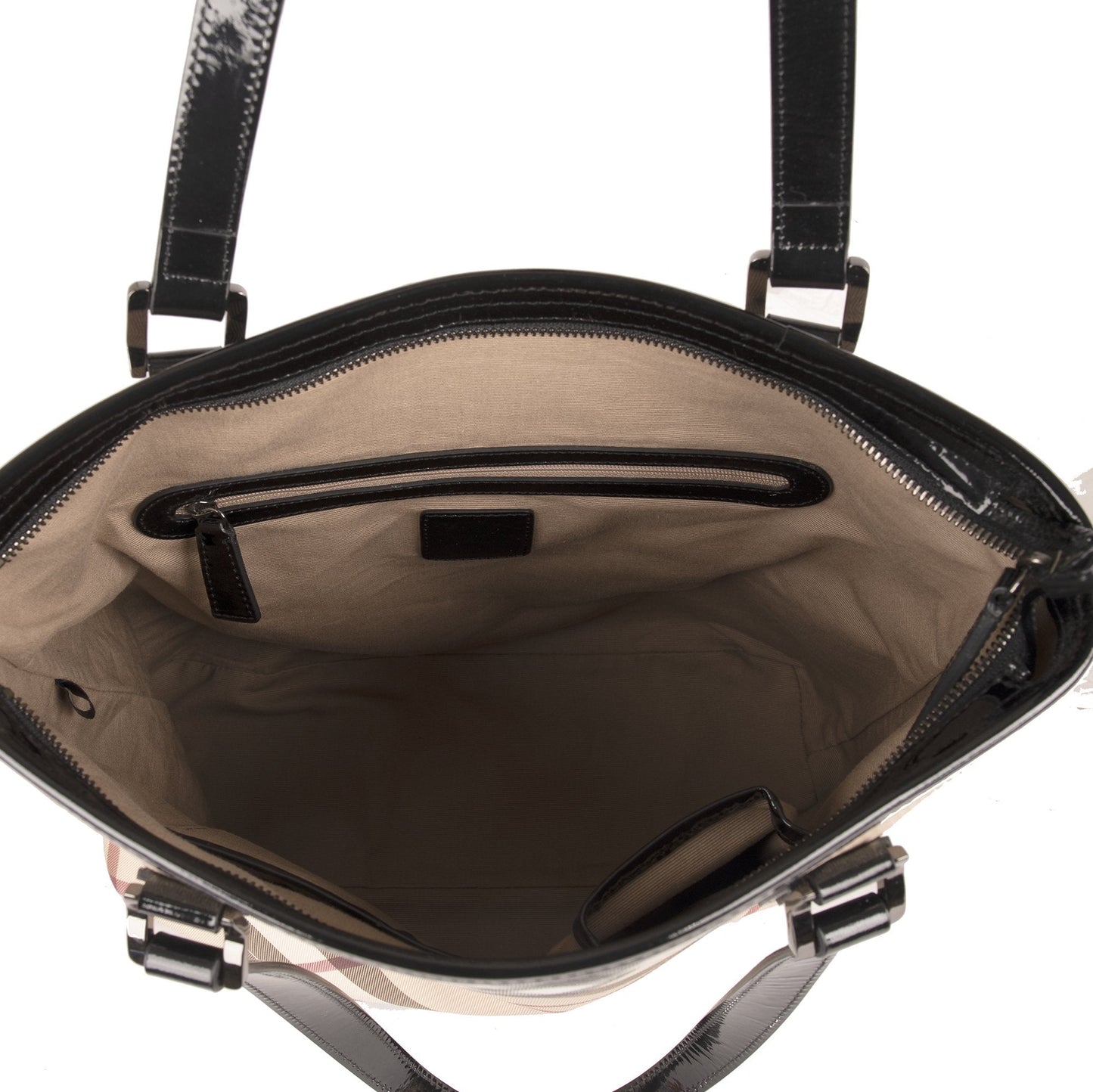 Burberry Patent Leather-Trimmed Nova Check Tote