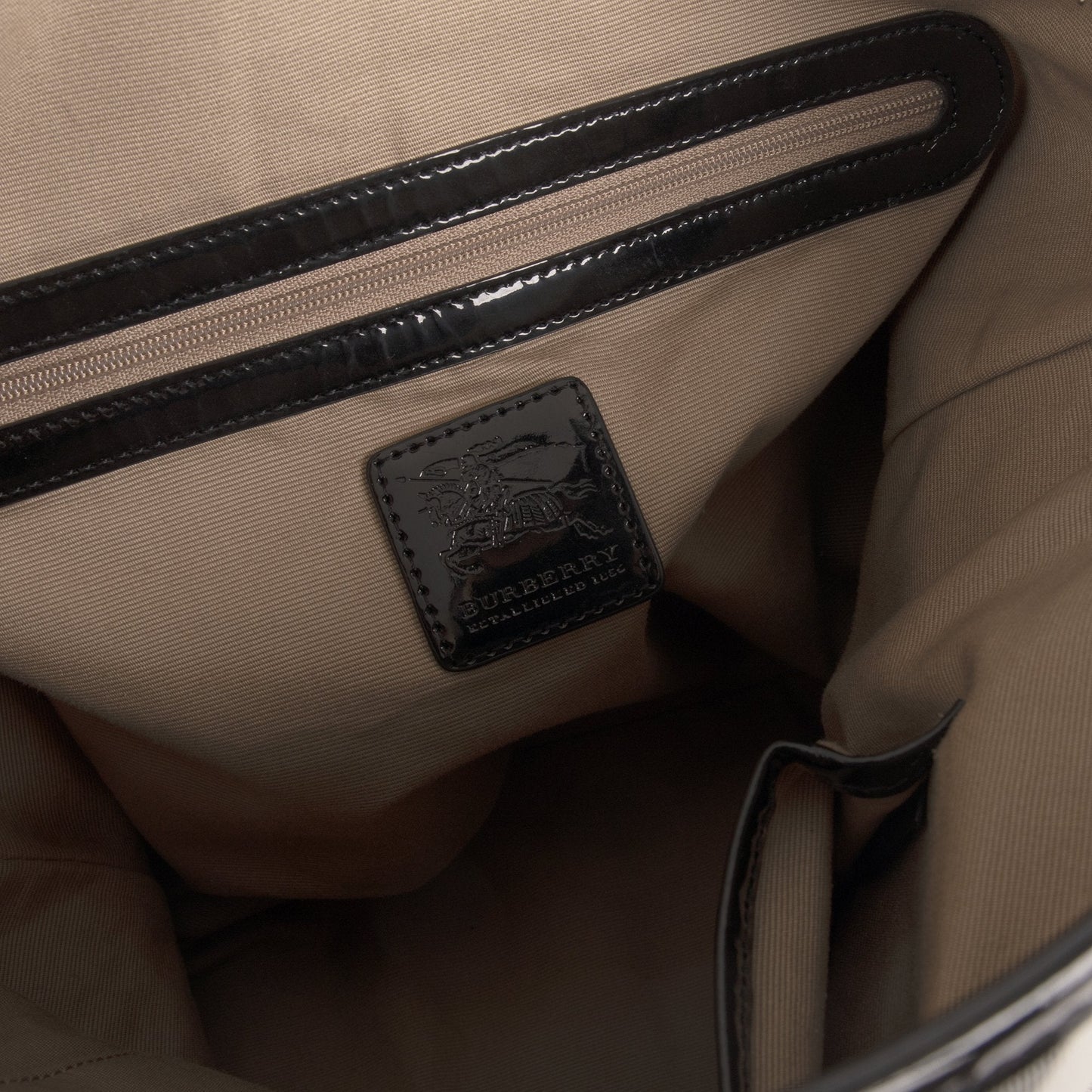 Burberry Patent Leather-Trimmed Nova Check Tote