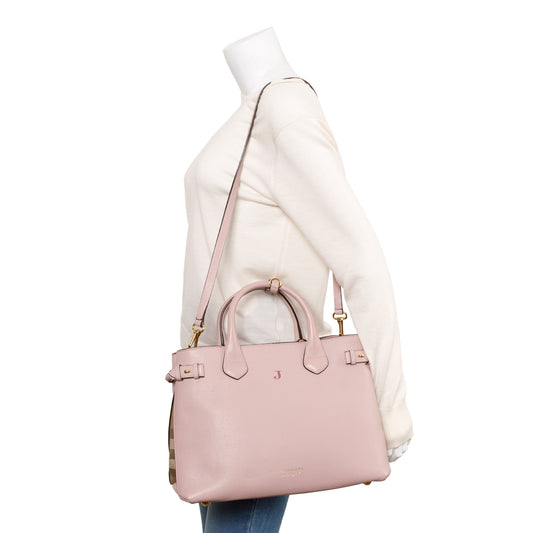 Burberry Pink Calfskin Leather House Check Medium Banner Tote
