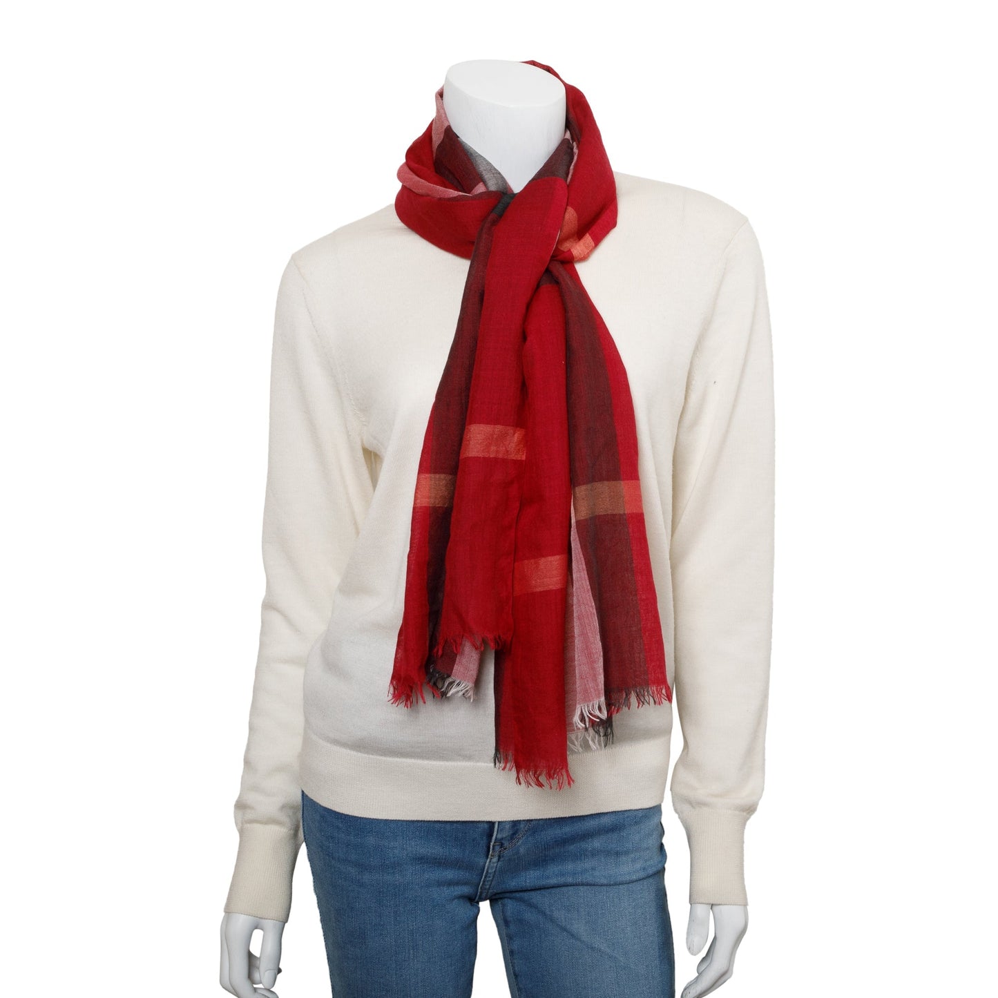 Burberry Red Check Chiffon Light Weight Scarf