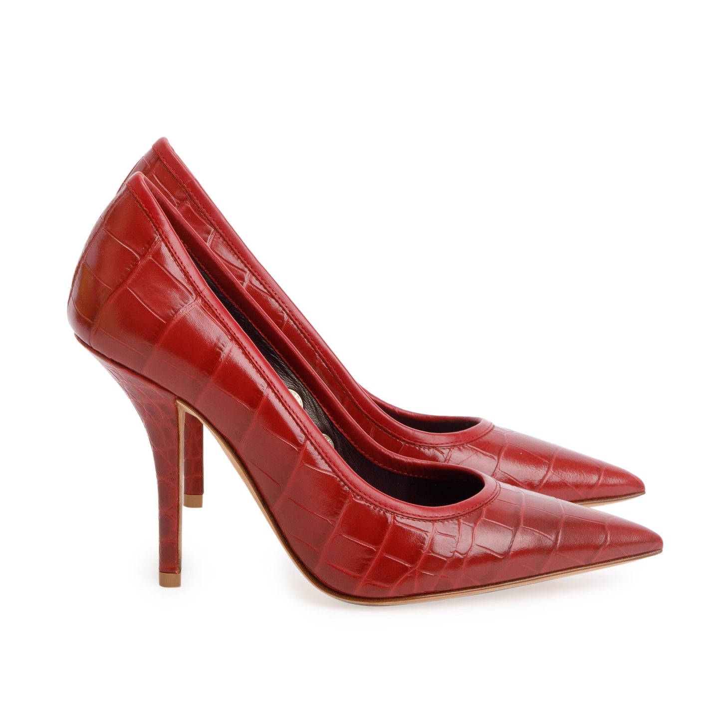 Burberry Red Croc Embossed Leather Aubri 100 Pumps, Size 37