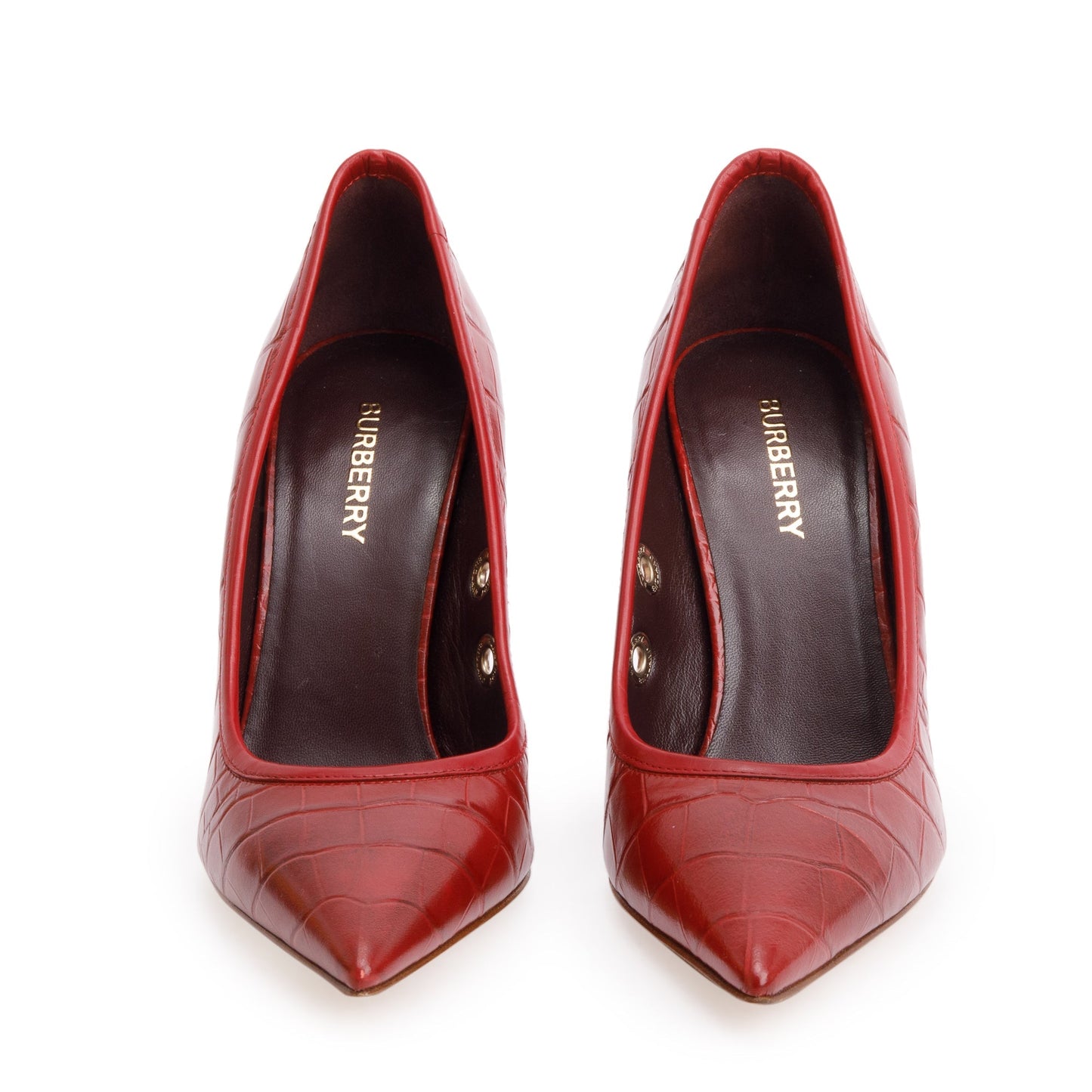 Burberry Red Croc Embossed Leather Aubri 100 Pumps, Size 37