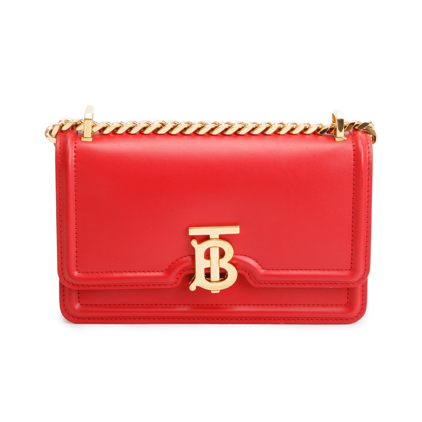 Burberry Red Smooth Calfskin Leather Mini TB Chain Crossbody Bag