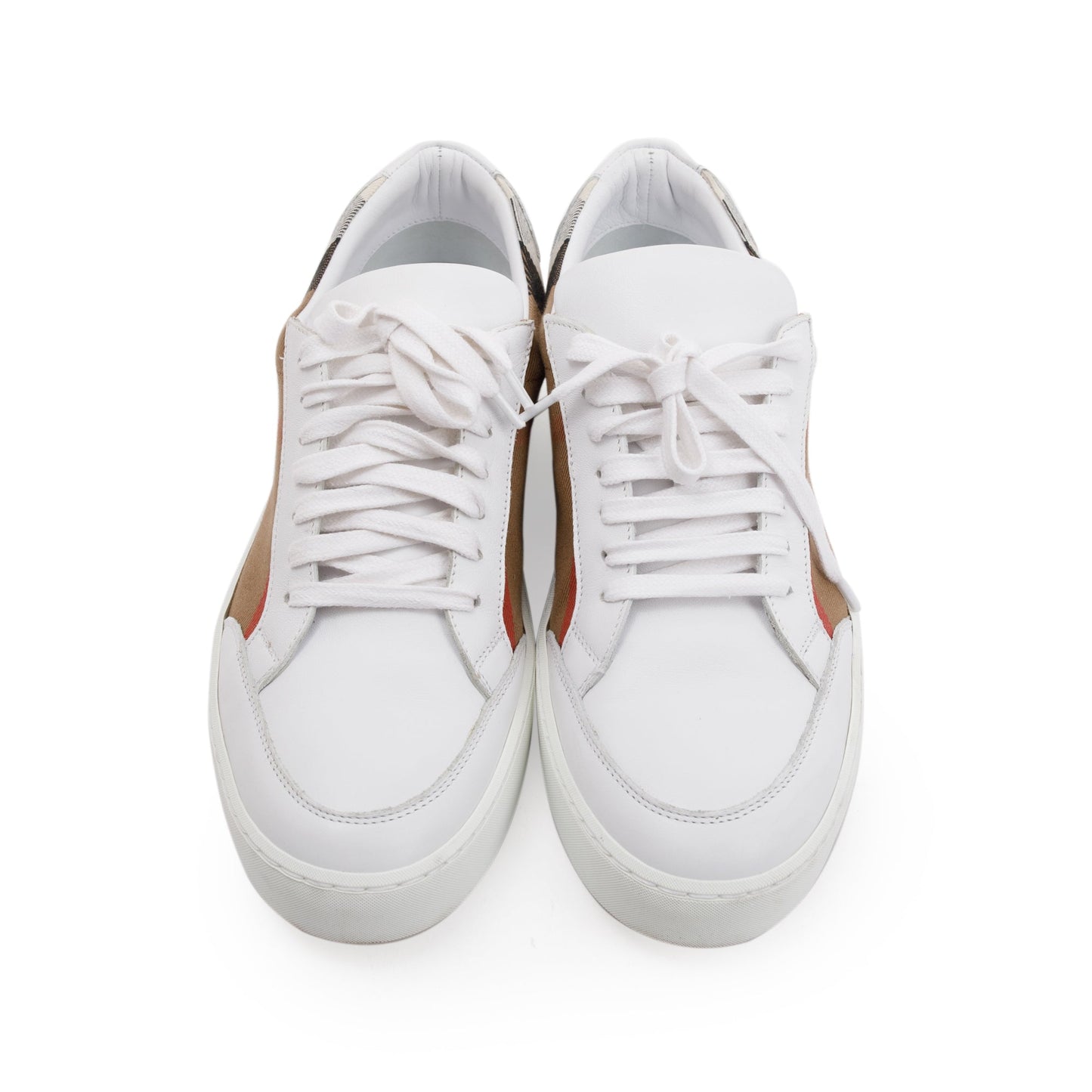 Burberry White House Check and Leather Low Top Sneakers, Size 41