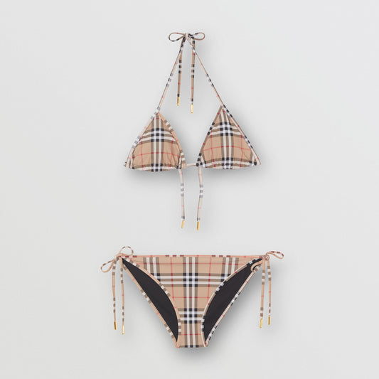 Burberry Vintage Check Triangle Bikini in Archive Beige