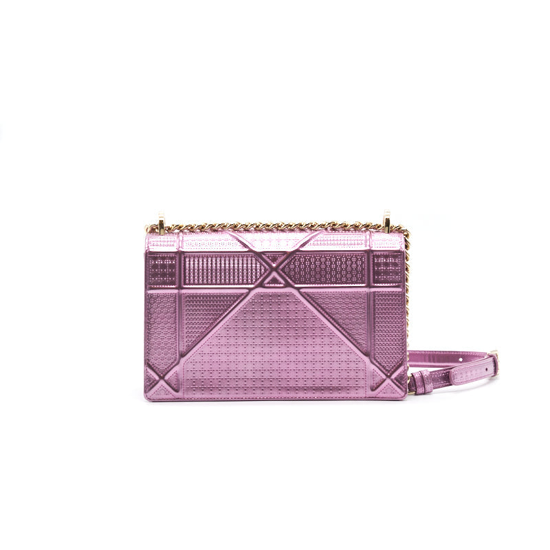 CHRISTIAN Luxury Dior Metallic Calfskin Micro-Cannage Luxury Diorama Medium Flap Bag Pink