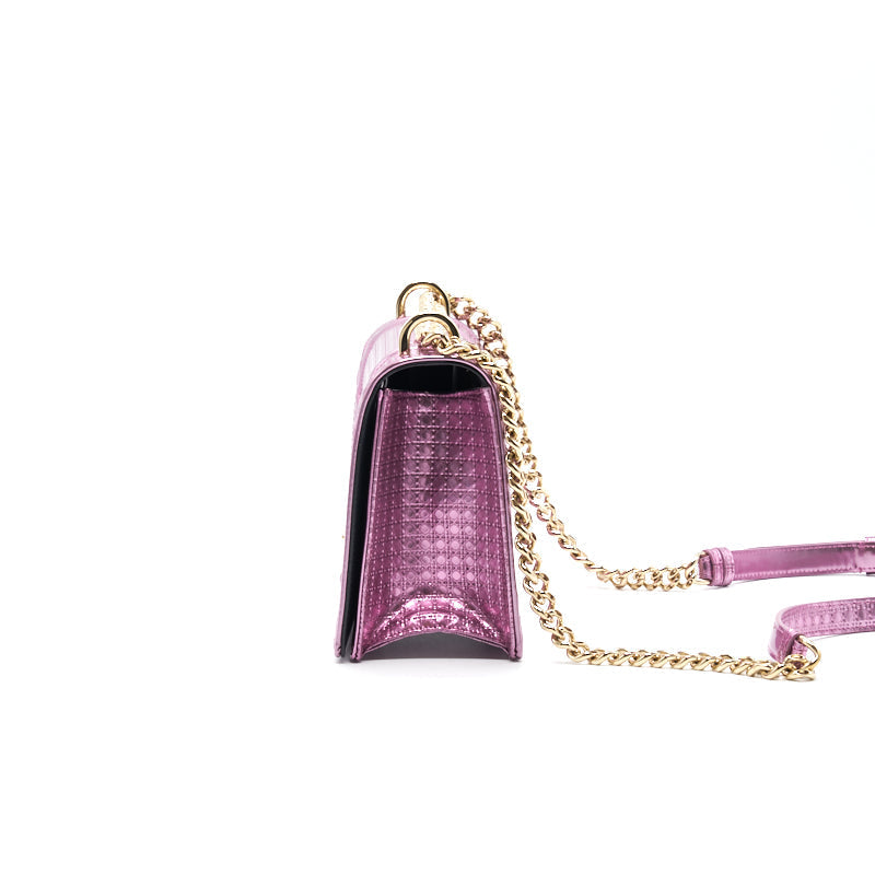 CHRISTIAN Luxury Dior Metallic Calfskin Micro-Cannage Luxury Diorama Medium Flap Bag Pink
