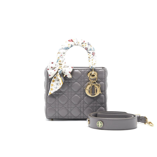 Luxury Dior Lady Luxury Dior Small Dark Grey LGHW with small scarf
