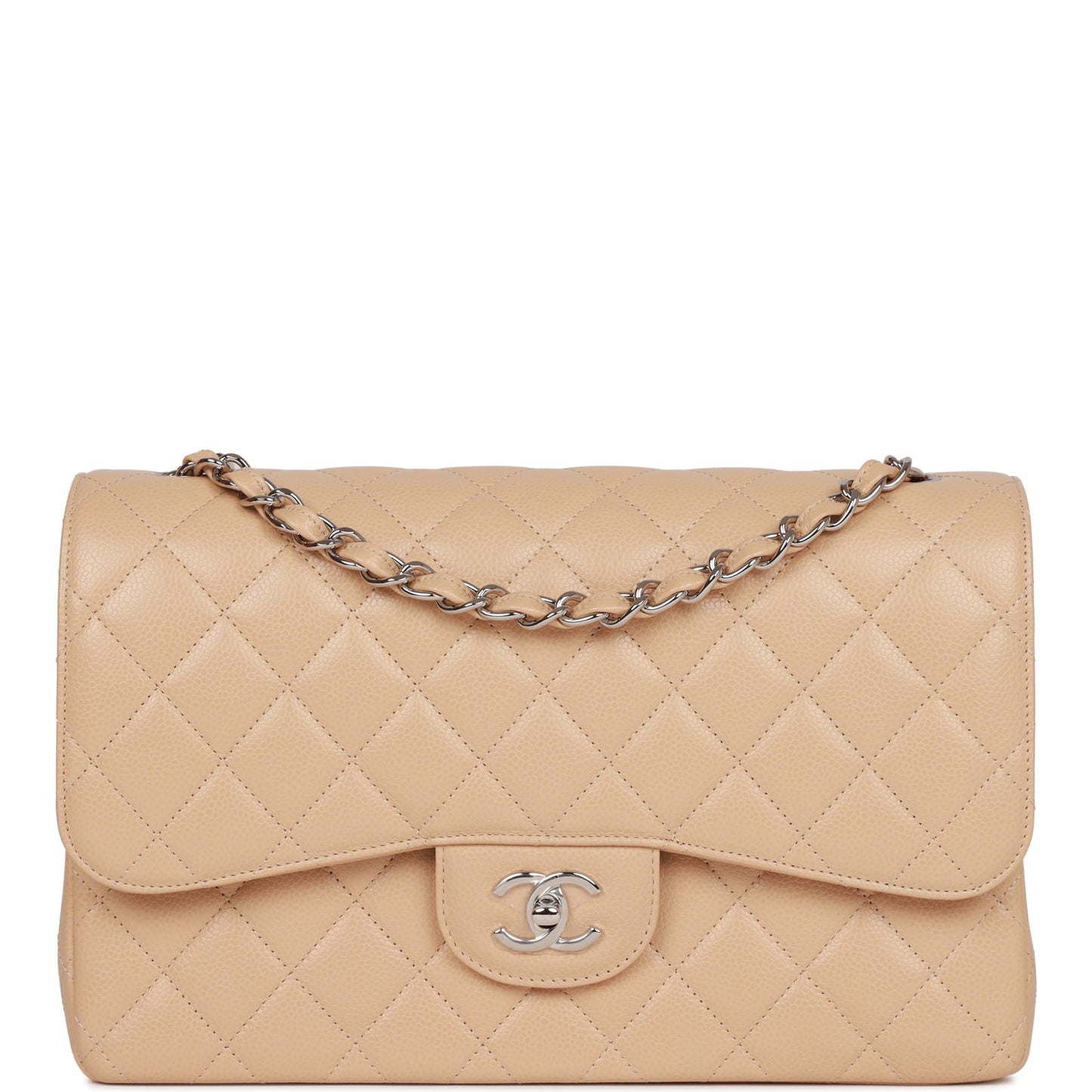 Luxury Chanel Jumbo Classic Double Flap Bag Beige Caviar Silver Hardware