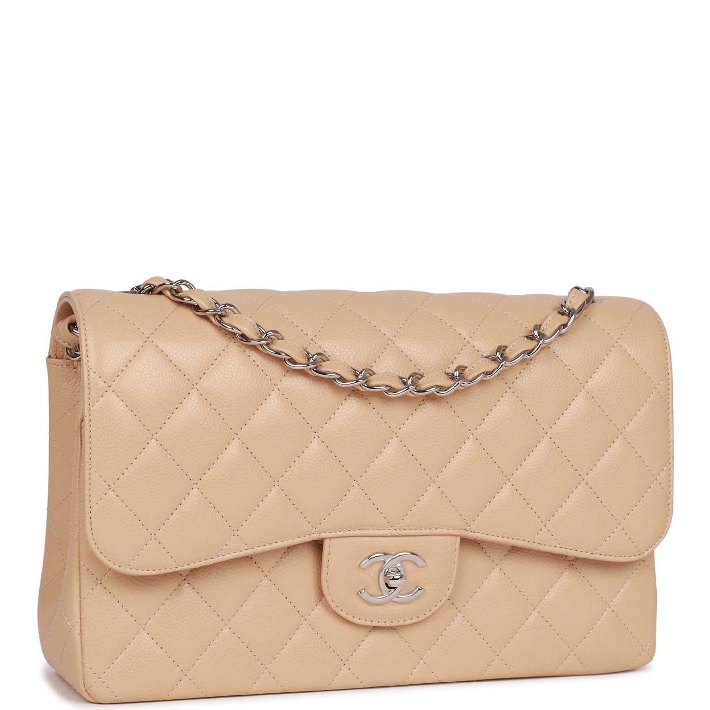 Luxury Chanel Jumbo Classic Double Flap Bag Beige Caviar Silver Hardware
