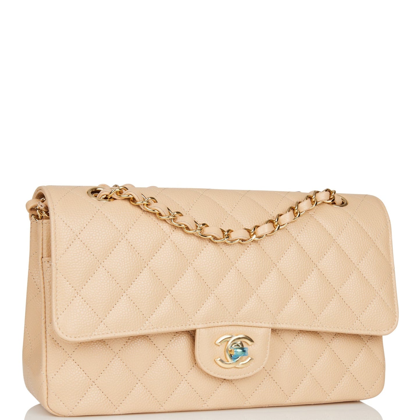 Luxury Chanel Medium Classic Double Flap Bag Beige Caviar Gold Hardware