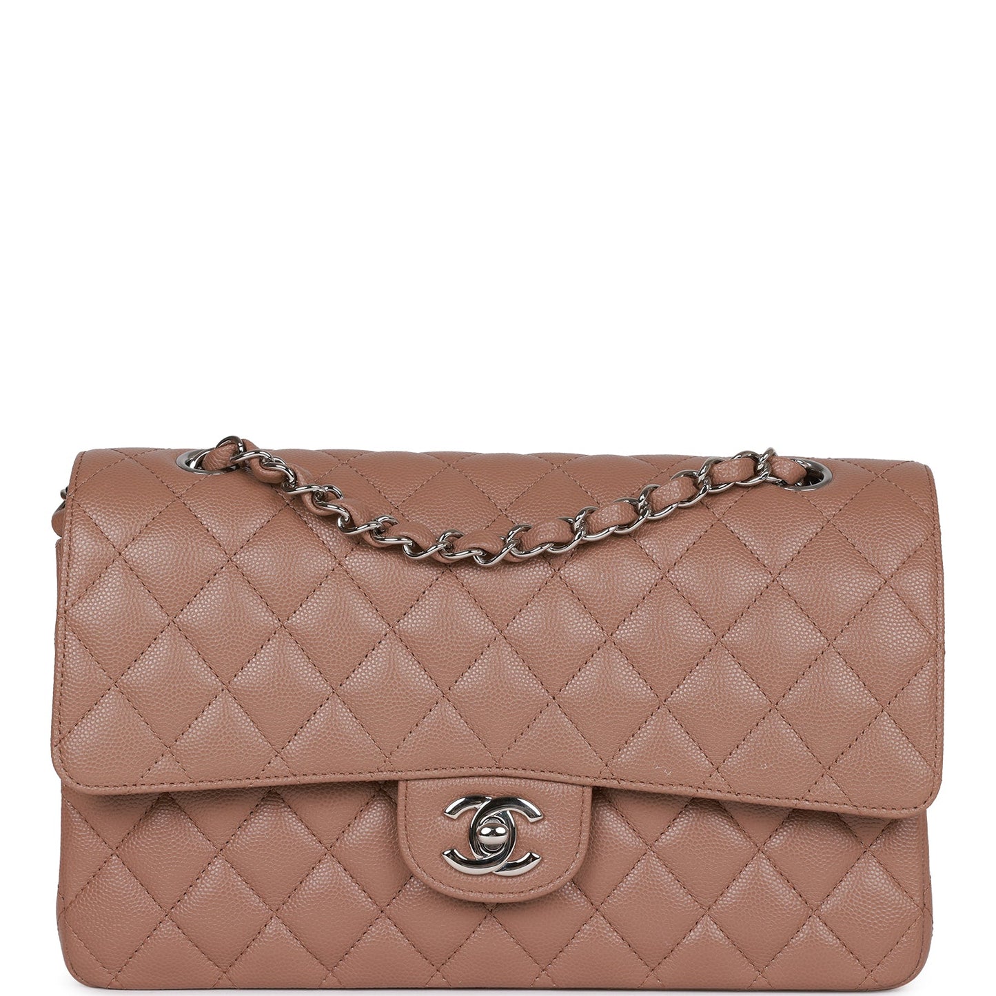 Luxury Chanel Medium Classic Double Flap Bag Beige Caviar Silver Hardware