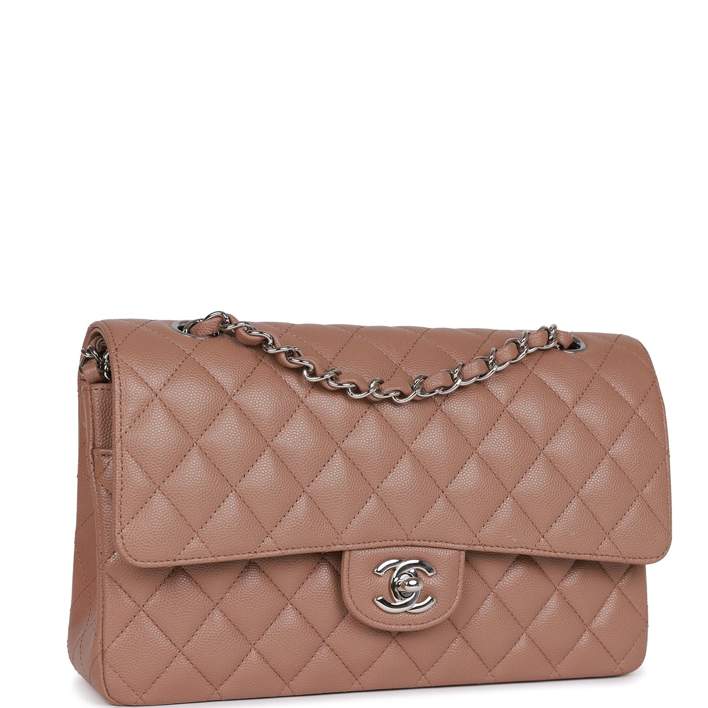 Luxury Chanel Medium Classic Double Flap Bag Beige Caviar Silver Hardware