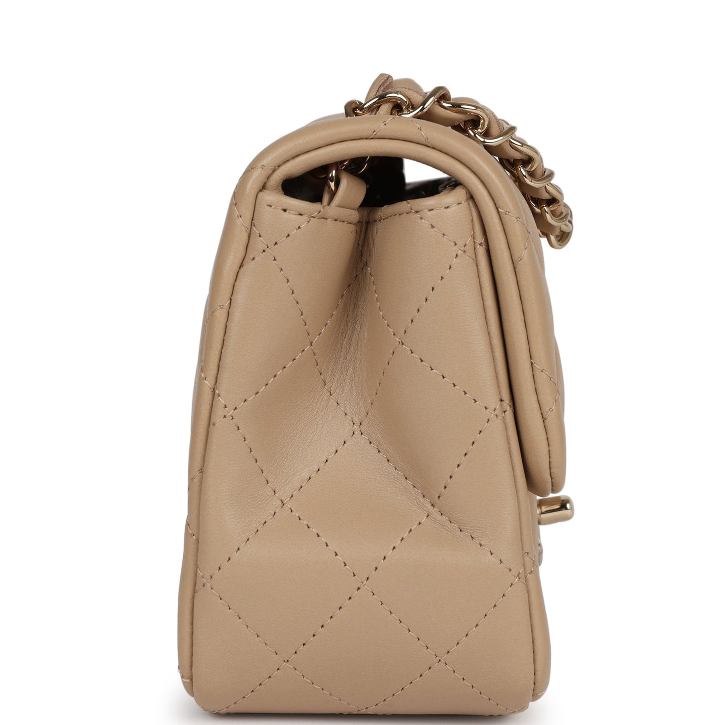 Luxury Chanel Mini Square Flap Bag Beige Lambskin Light Gold Hardware