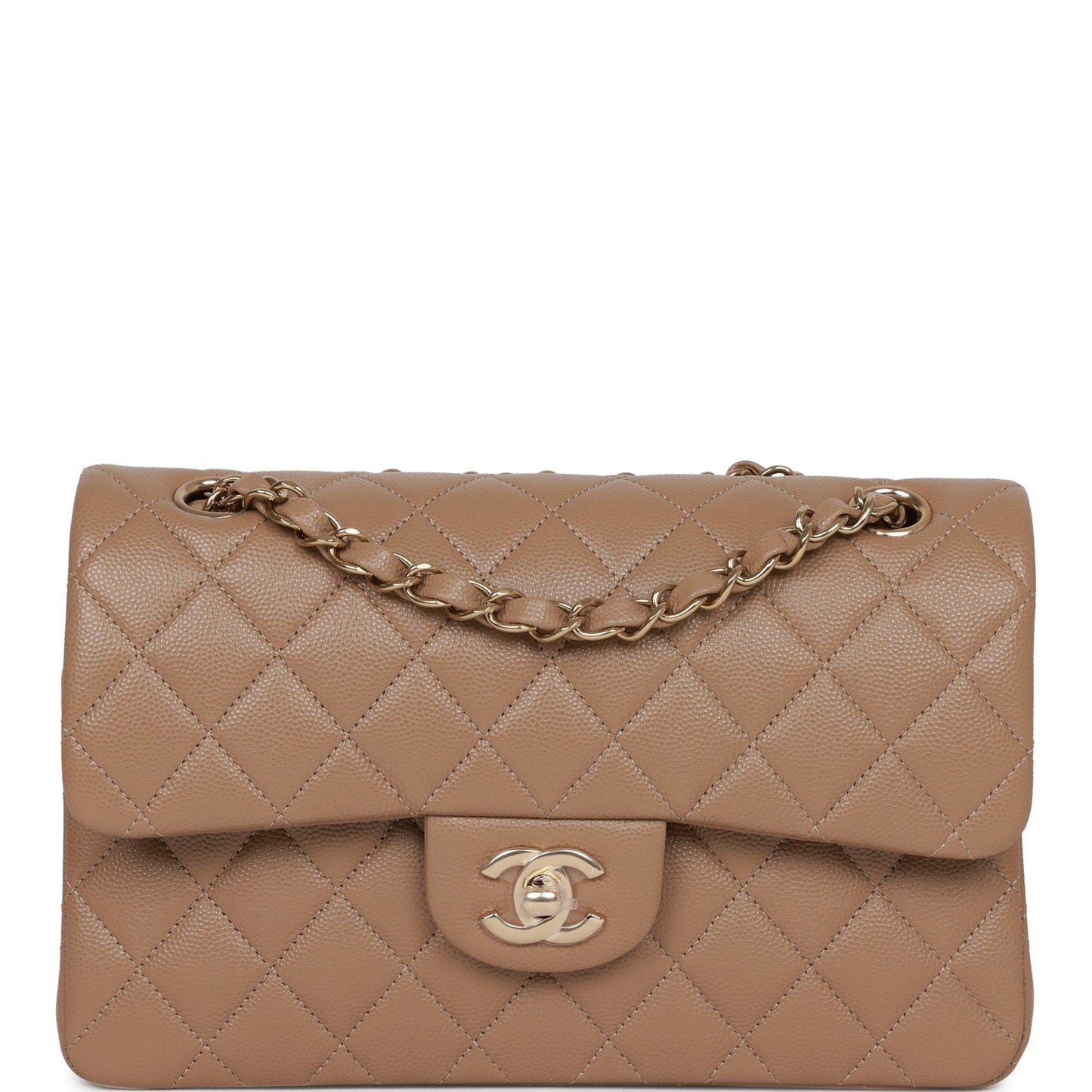 Luxury Chanel Small Classic Double Flap Dark Beige Caviar Light Gold Hardware