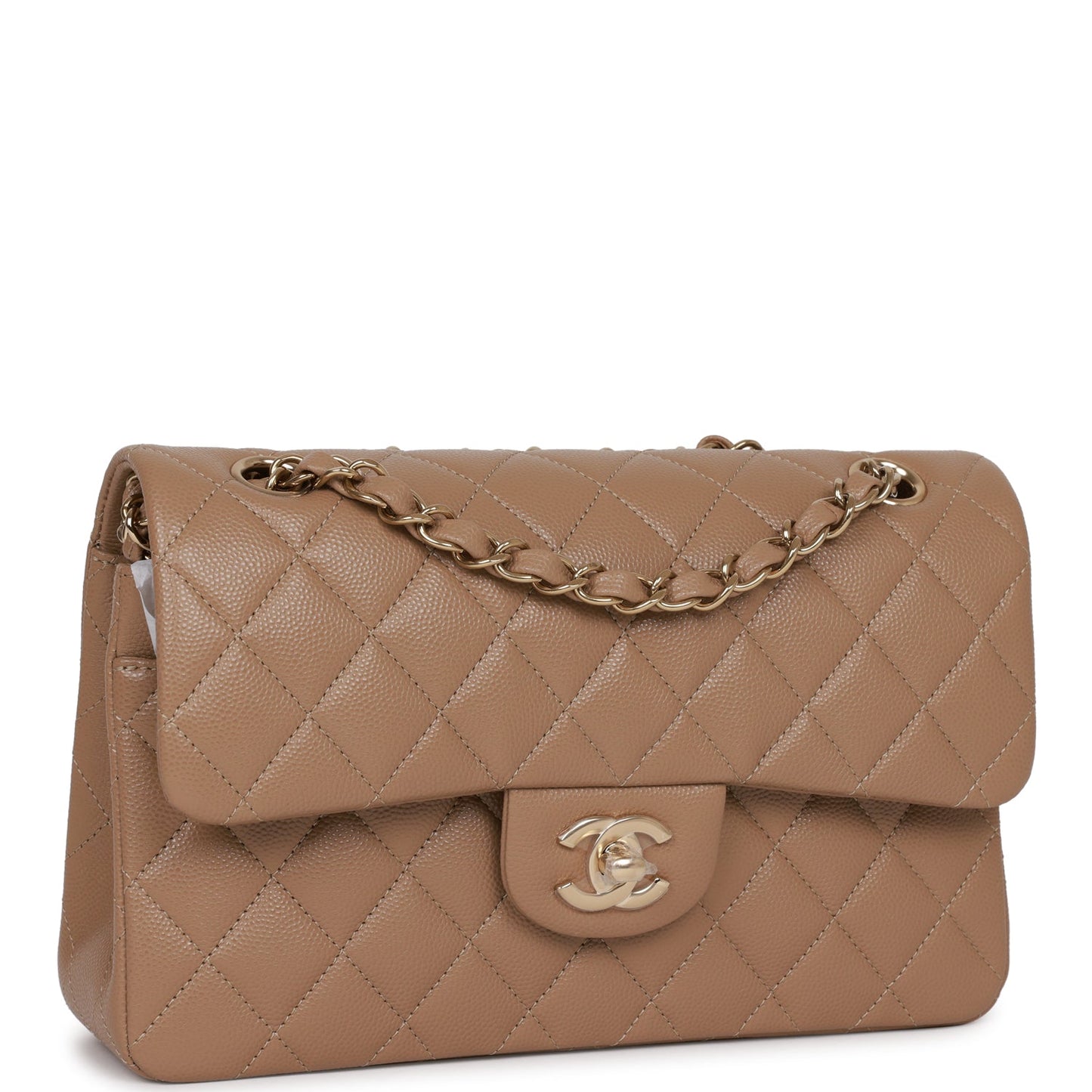 Luxury Chanel Small Classic Double Flap Dark Beige Caviar Light Gold Hardware