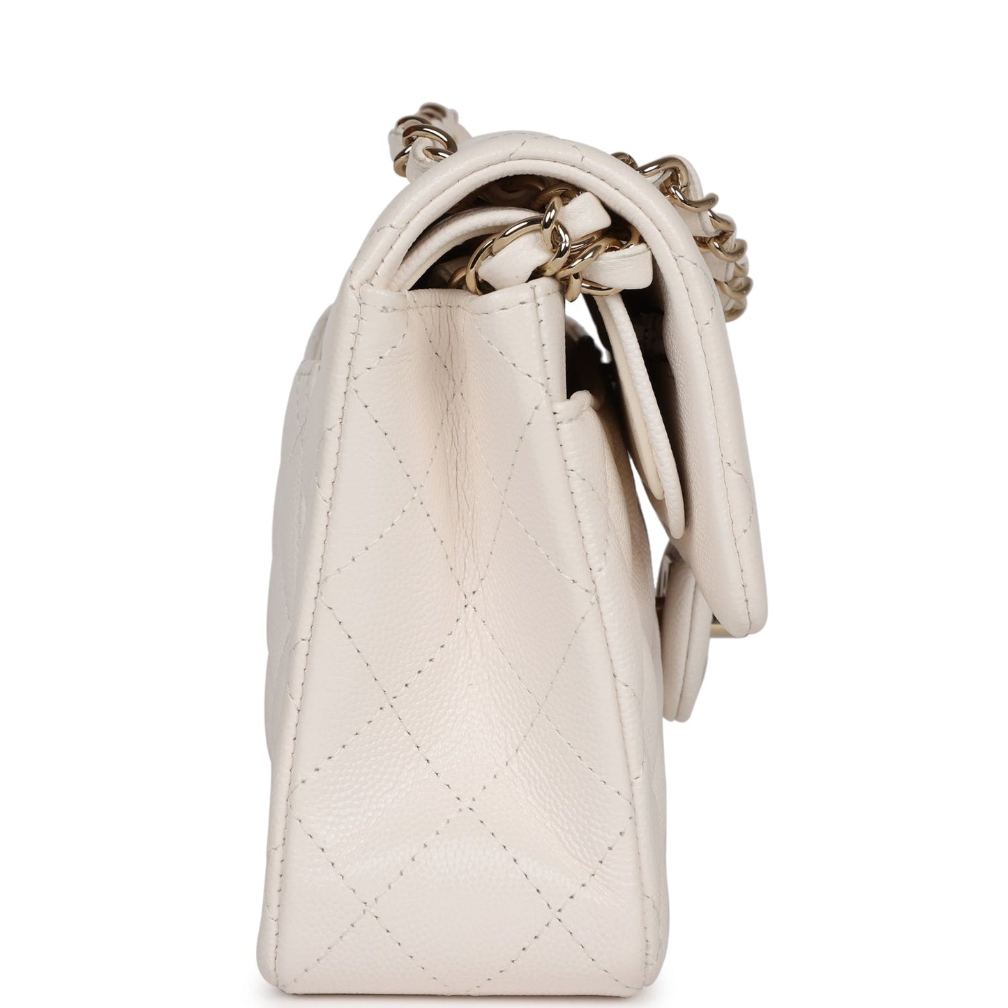 Luxury Chanel Small Classic Double Flap White Caviar  Light Gold Hardware