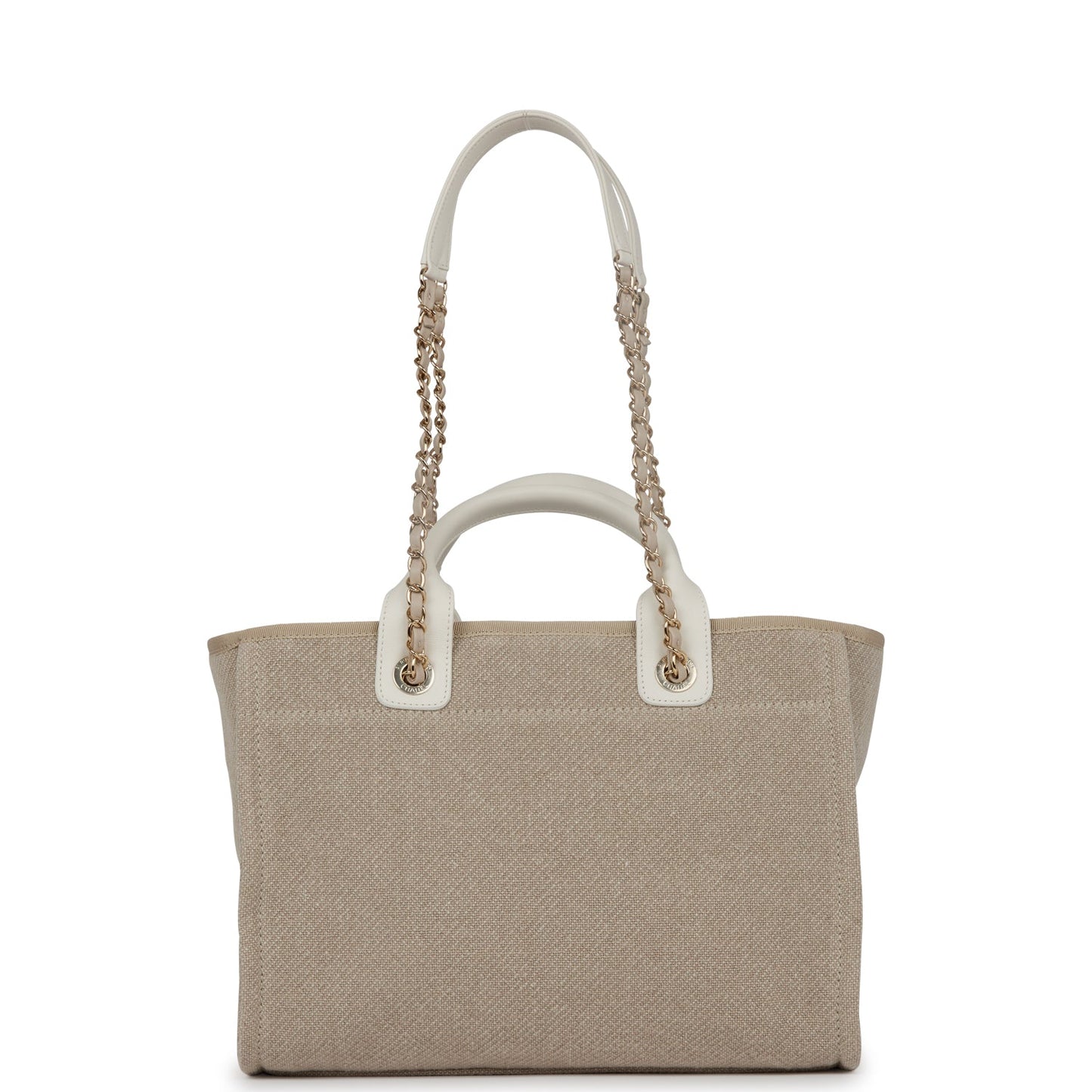 Luxury Chanel Small Deauville Shopping Bag White and Beige Boucle Light Gold Hardware
