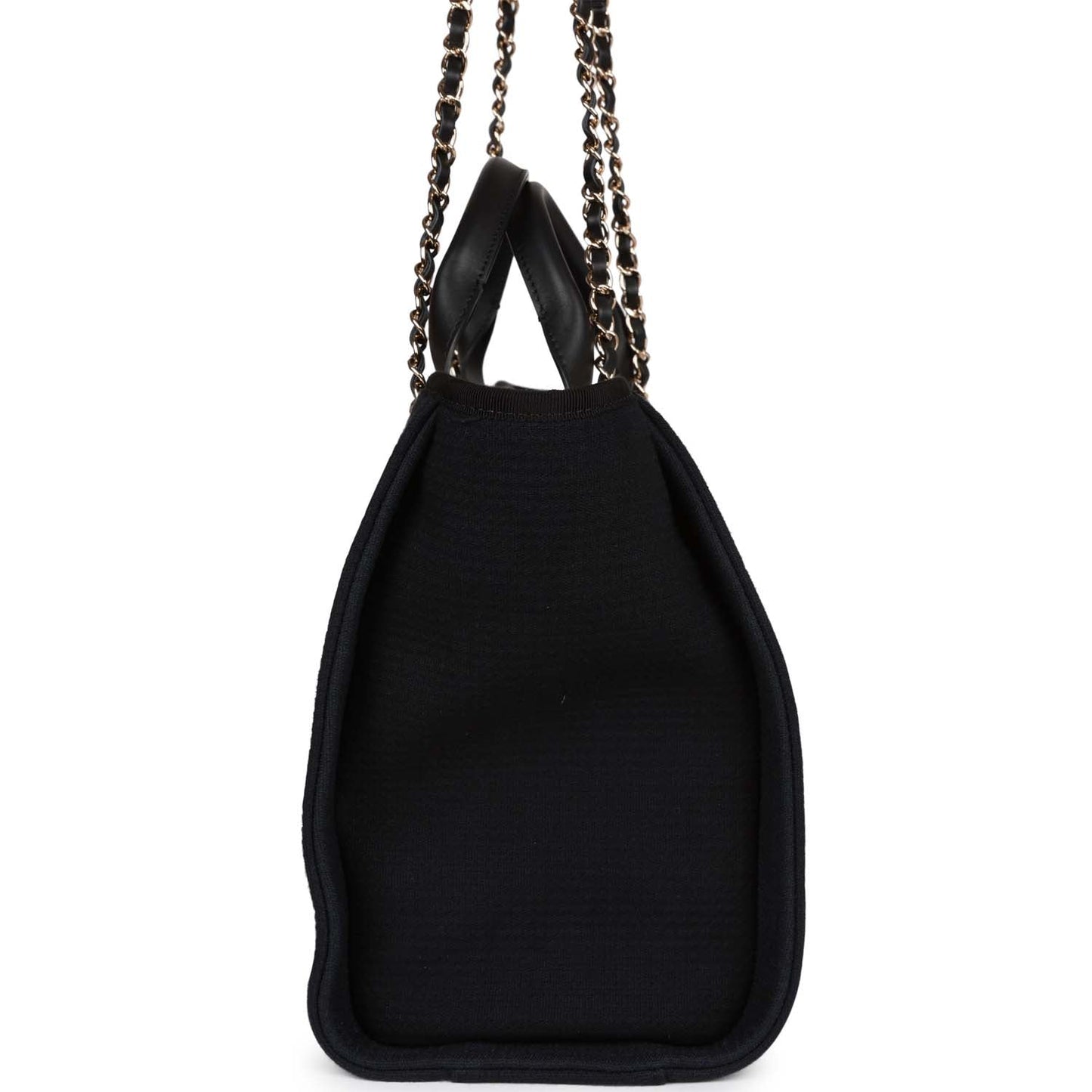 Luxury Chanel Small Deauville Shopping Bag Black Canvas and Calfskin Light Gold Hardware