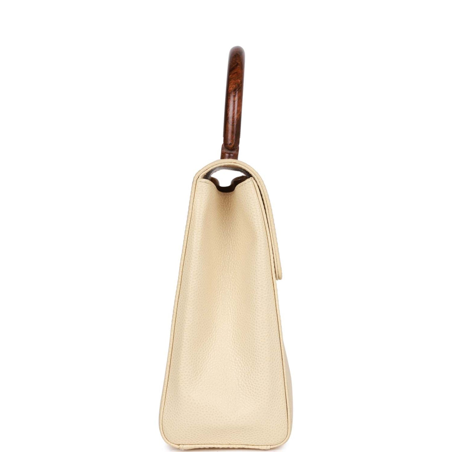 Vintage Luxury Chanel Wood Top Handle Kelly Ivory Caviar