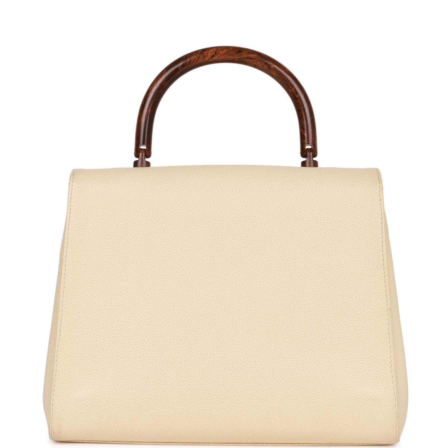 Vintage Luxury Chanel Wood Top Handle Kelly Ivory Caviar