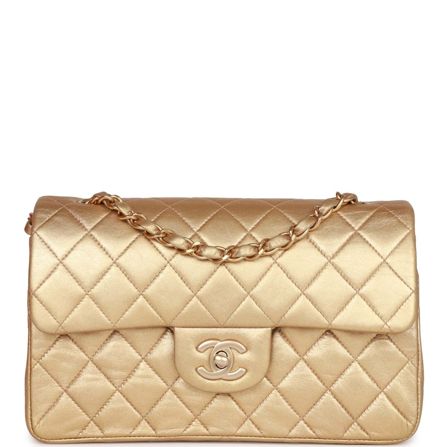 Vintage Chanel bag Small Classic Double Flap Bag Gold Metallic Lambskin Gold Hardware