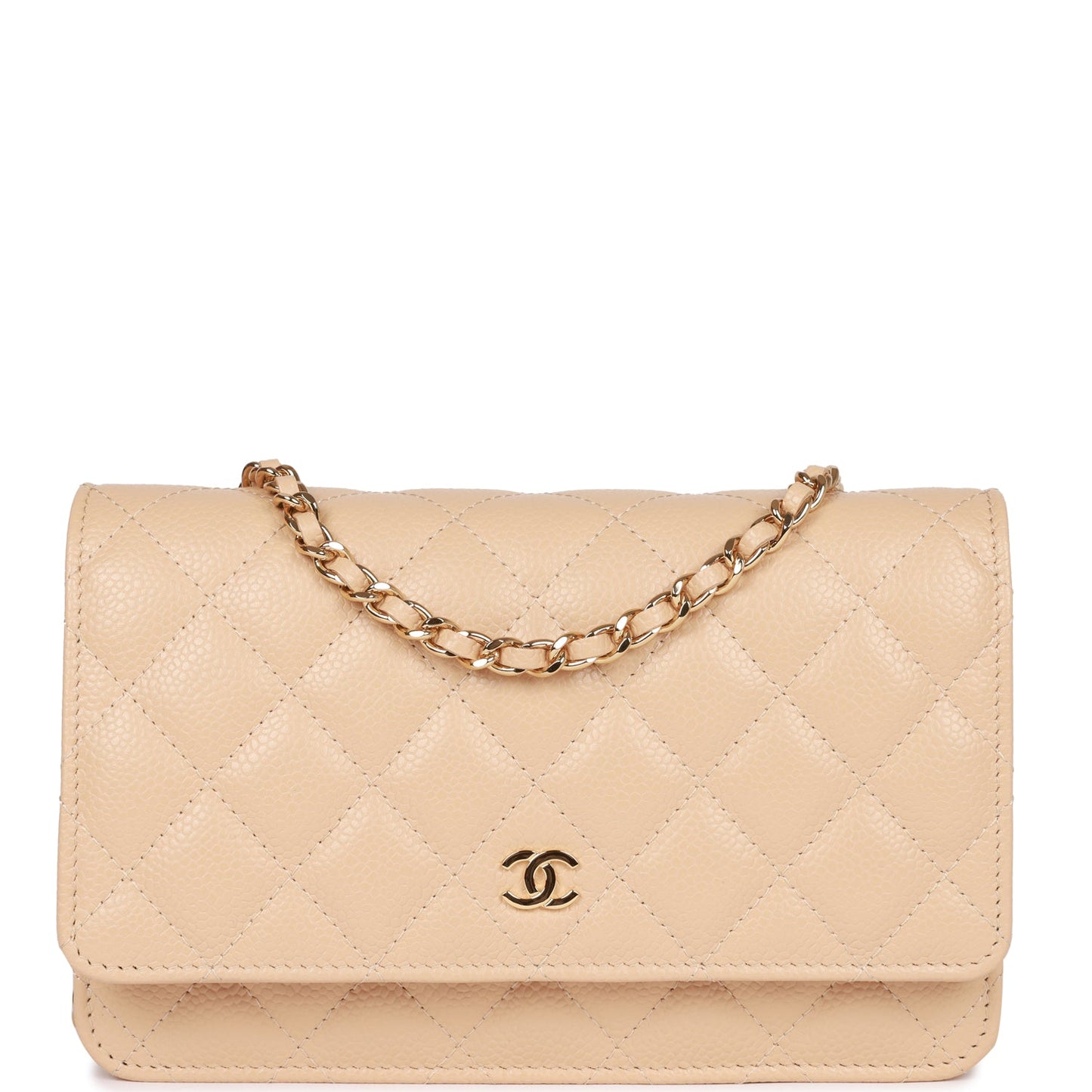 Luxury Chanel Wallet on Chain WOC Beige Caviar Gold Hardware
