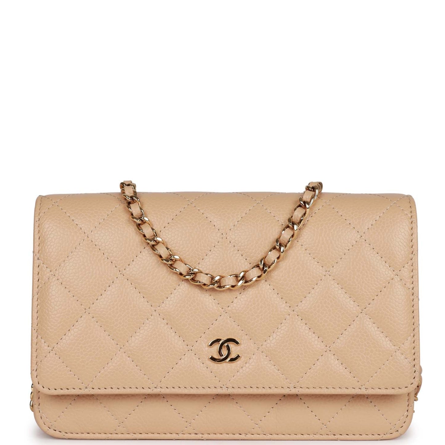Luxury Chanel Wallet on Chain WOC Beige Caviar Gold Hardware