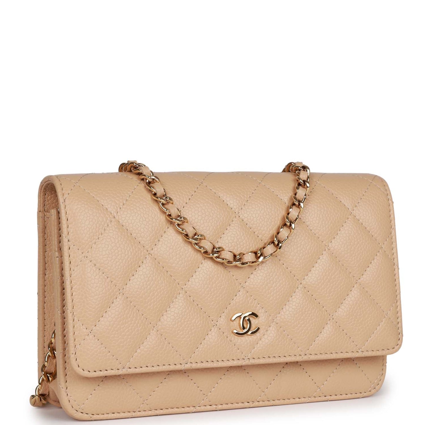 Luxury Chanel Wallet on Chain WOC Beige Caviar Gold Hardware