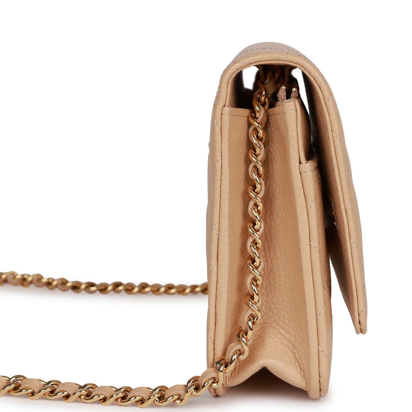 Luxury Chanel Wallet on Chain WOC Beige Caviar Gold Hardware