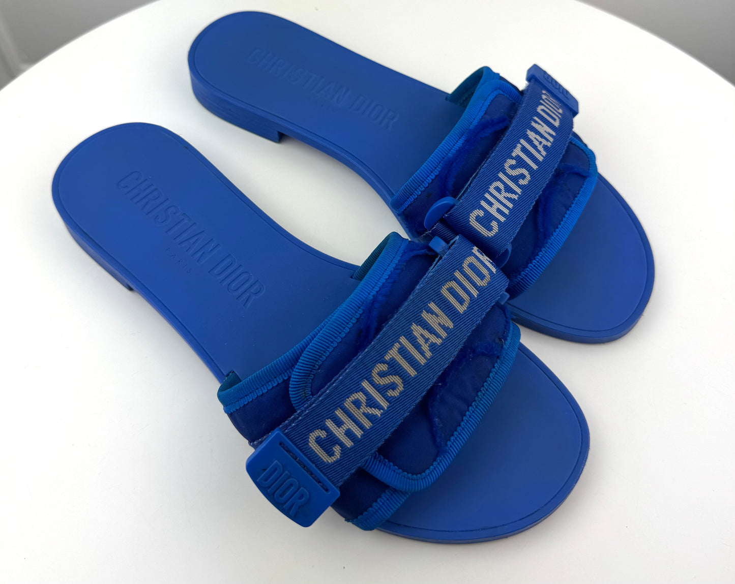 Dior (R)evolution Slides in Bright Blue Camouflage Technical Fabric