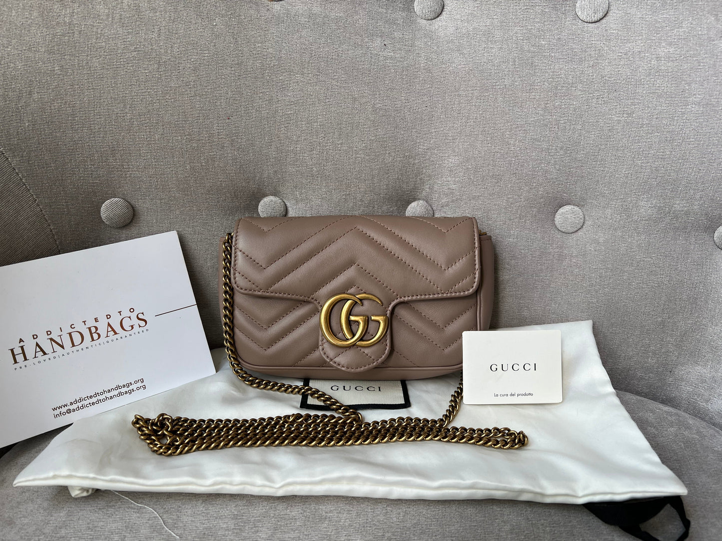 Luxury Gucci GG Dusty Pink Marmont Super Mini Shoulder Bag