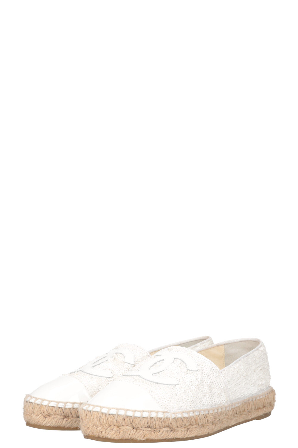CHANEL Espadrilles Sequin Patent White