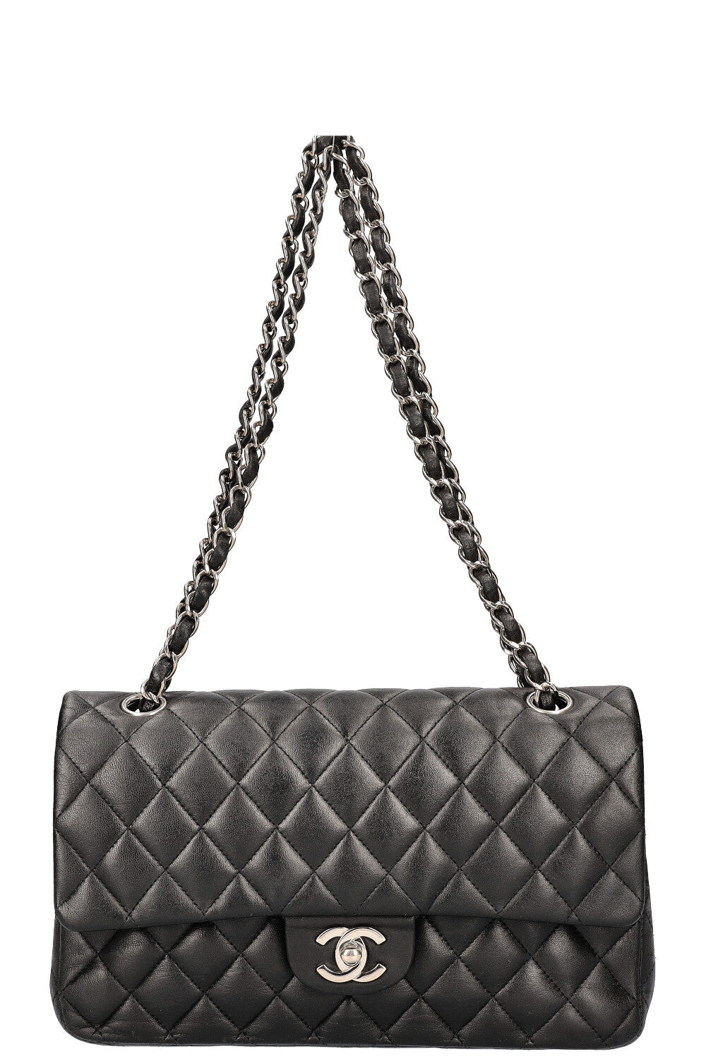 CHANEL Double Flap Bag Medium Black Silver