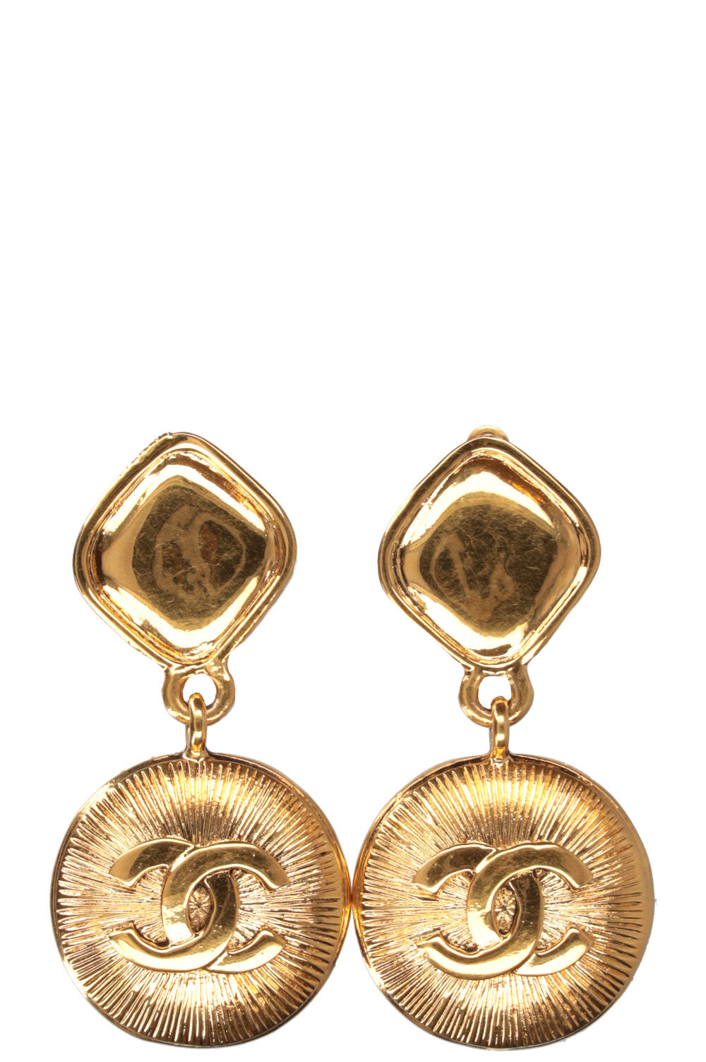 CHANEL Vintage Sunburst Clip Earclips Gold