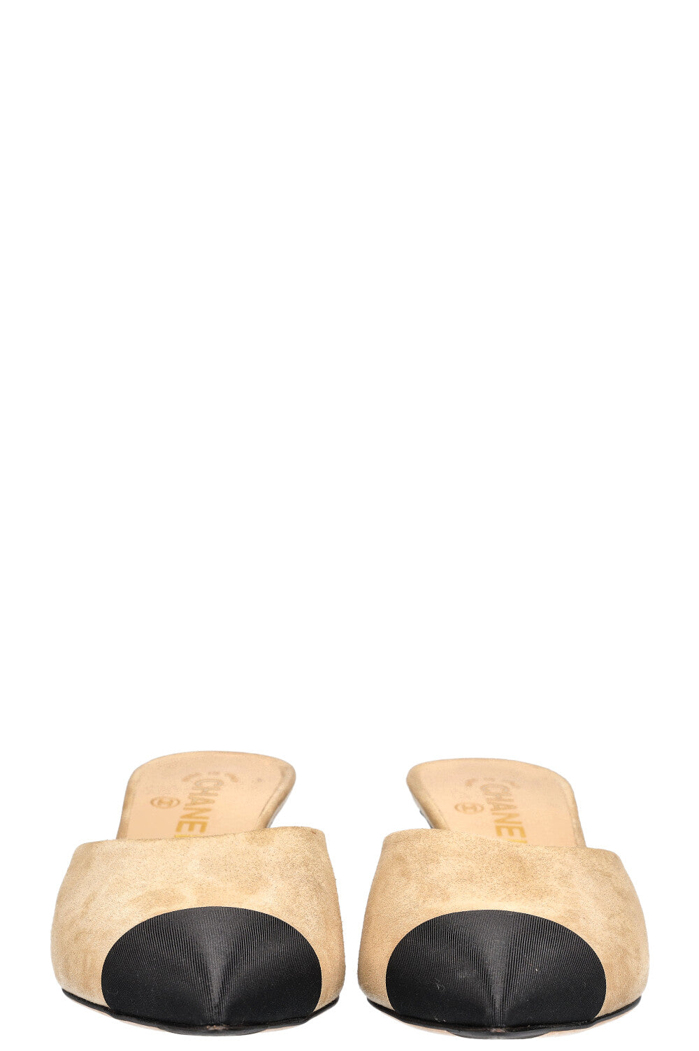CHANEL Mules Suede Beige Black
