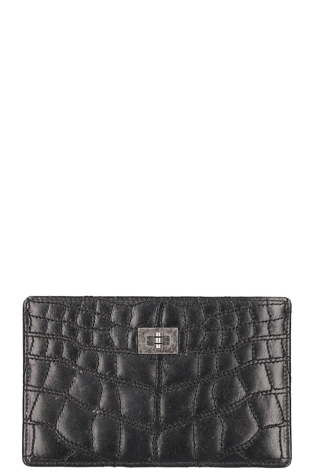 CHANEL 2.55 Document Holder Croc Embossed Black