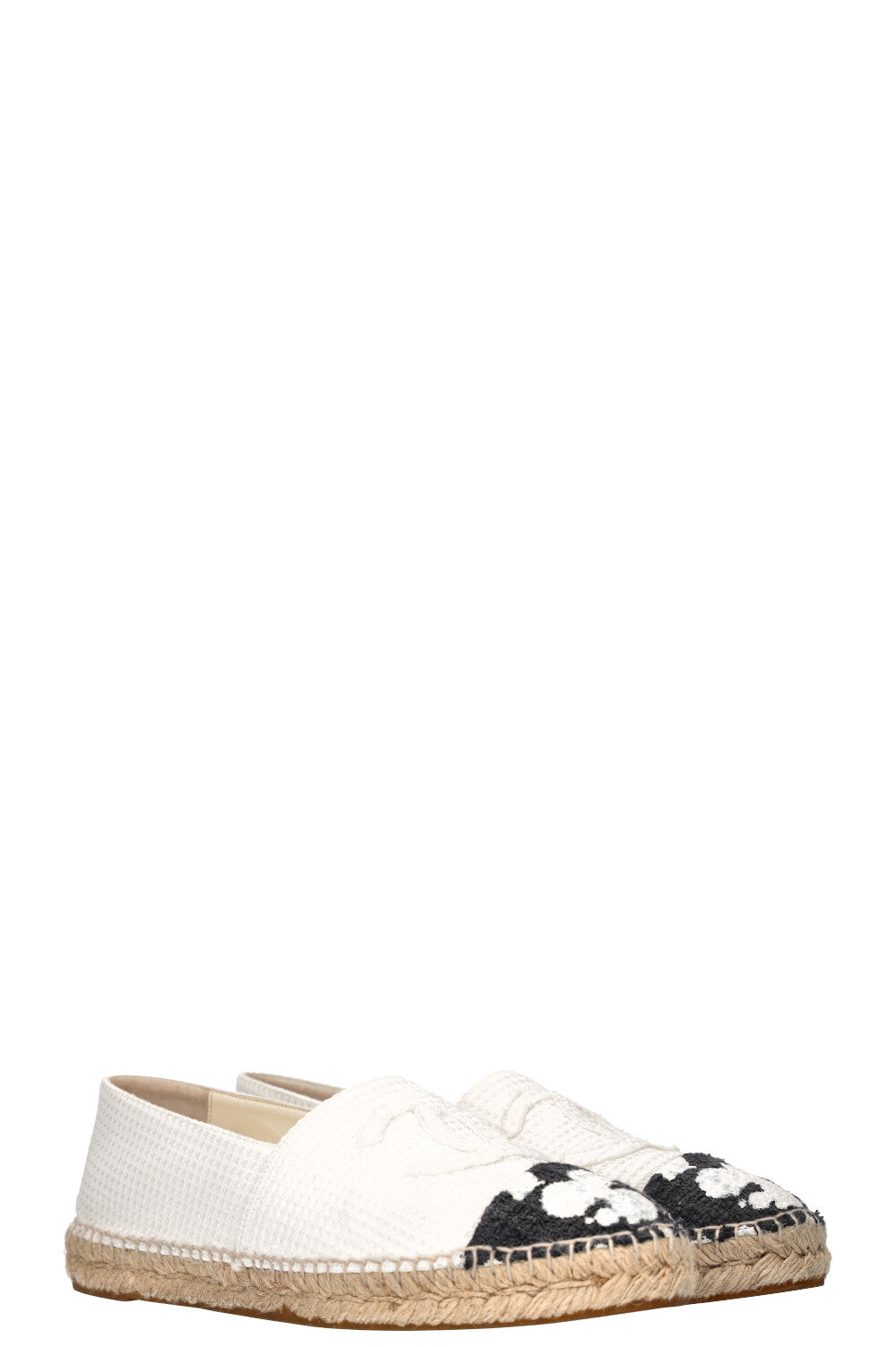 CHANEL Espadrille Flats Black and White