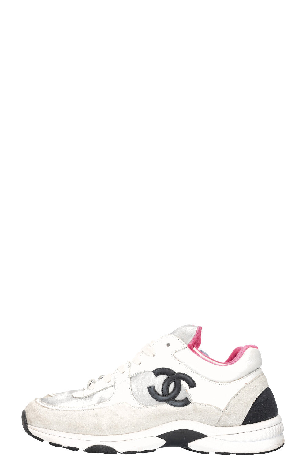 CHANEL Sneakers White Silver Neon Pink