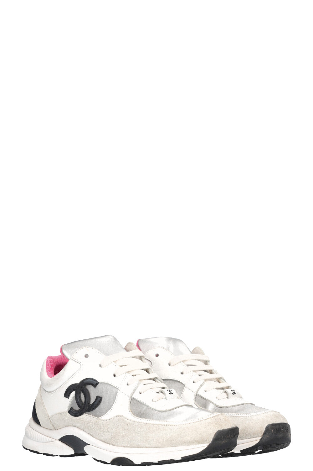 CHANEL Sneakers White Silver Neon Pink