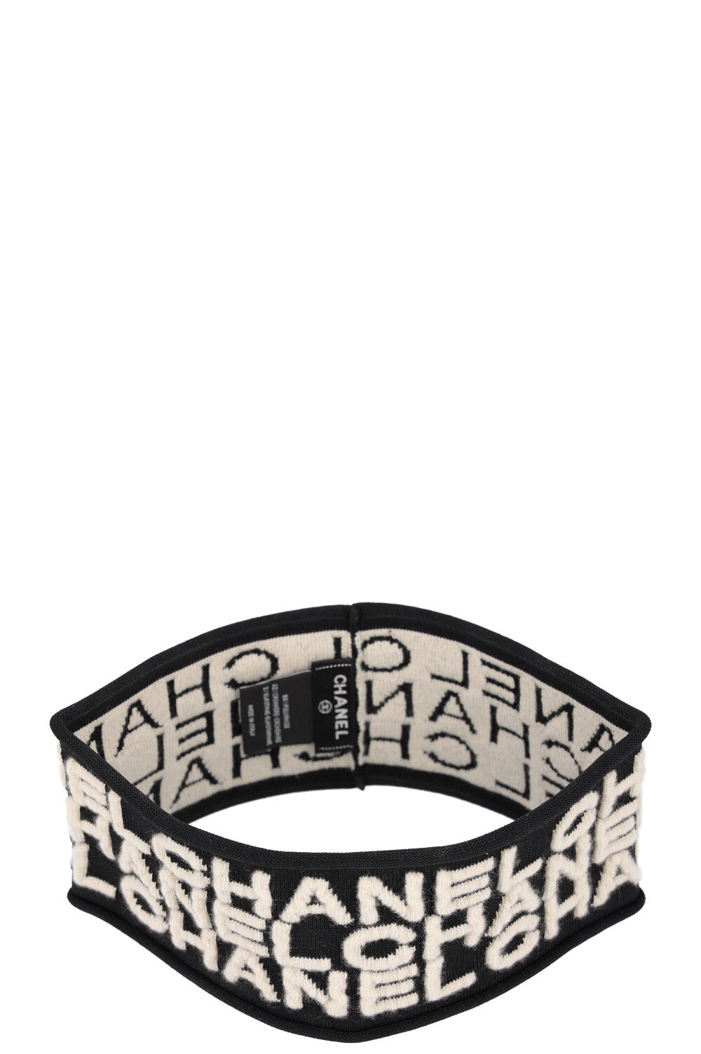 CHANEL Headband Knit Black White