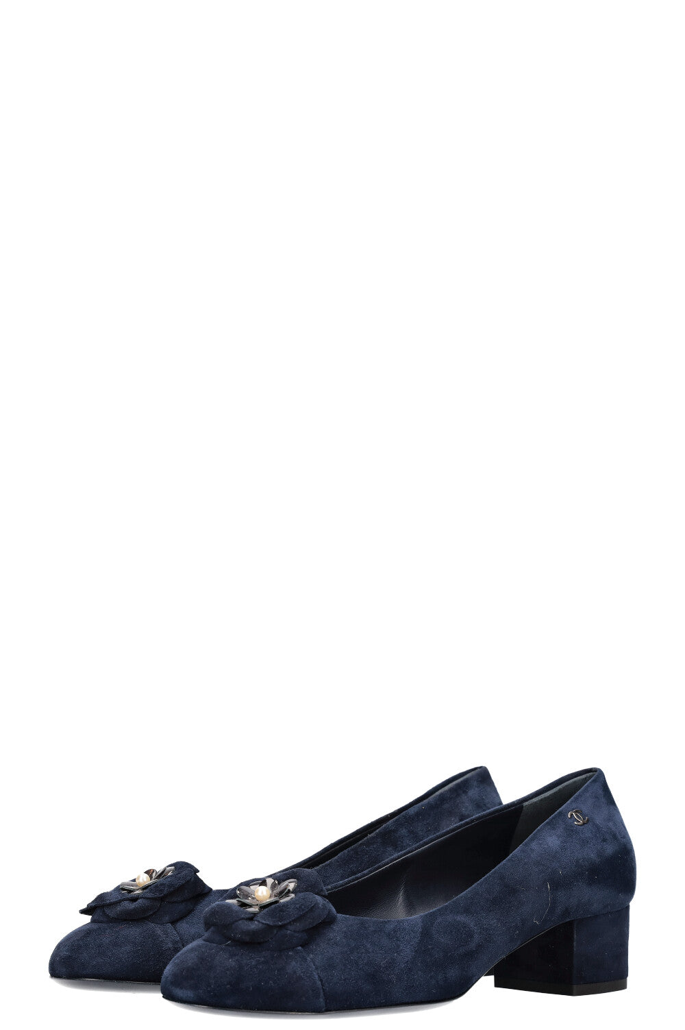 CHANEL Heels Camelia Suede Navy