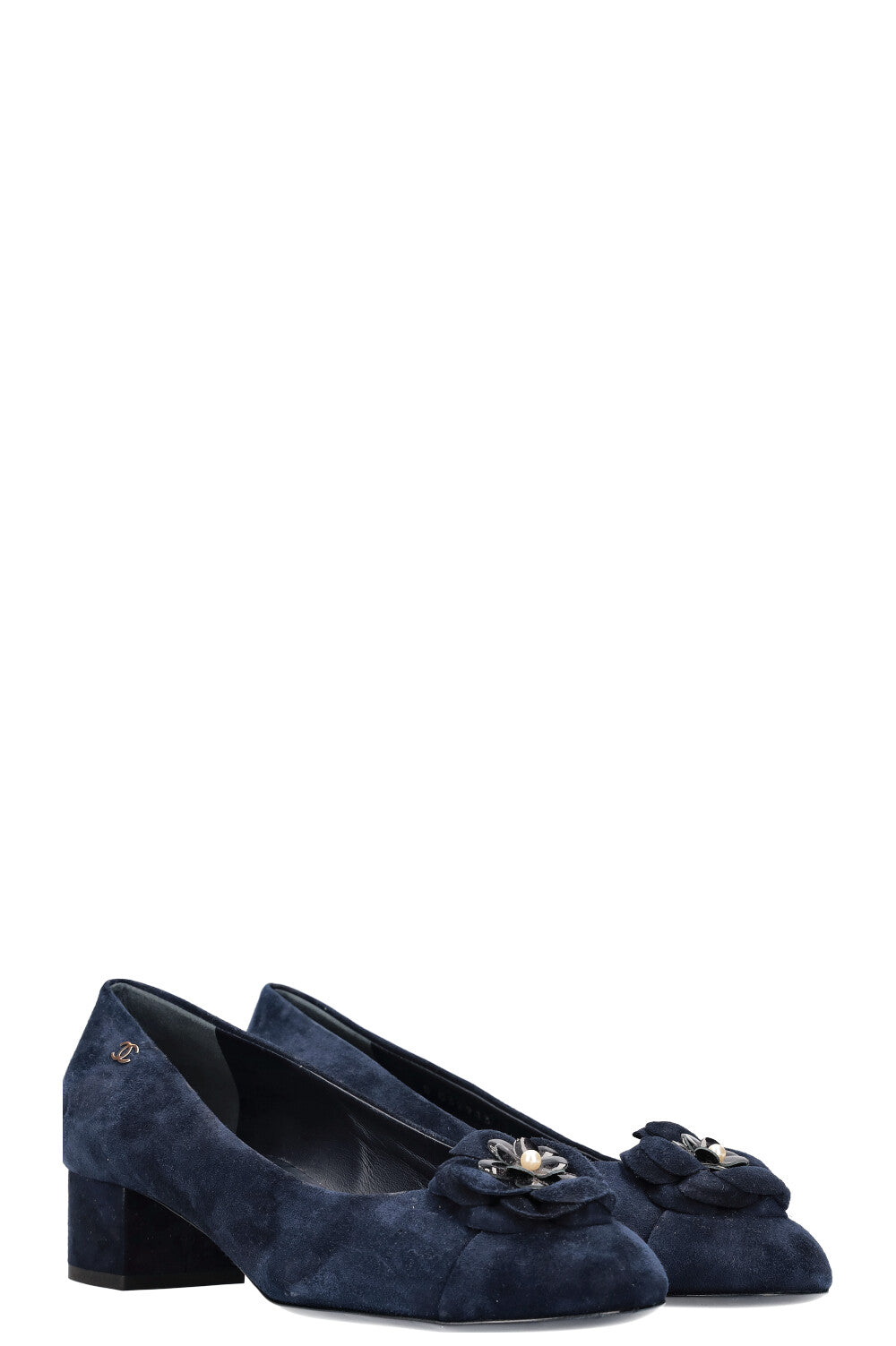 CHANEL Heels Camelia Suede Navy
